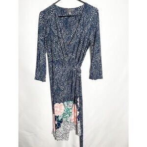 A Pea in the Pod Navy White Floral Faux Wrap Dress